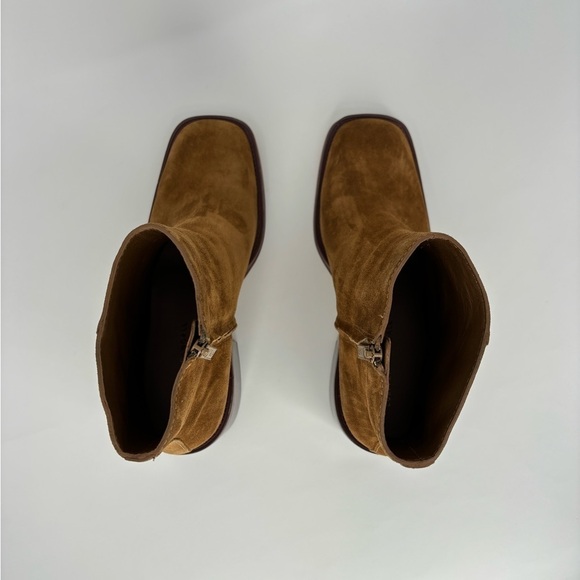 EUC Loeffler Randall Blakely Square Toe Mid Heel Boot in Cacao Tan Brown Suede 9 - Picture 9 of 12